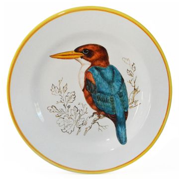 Italian round platter Bird from the Joy Collection handmade by Francesca Niccacci in Deruta