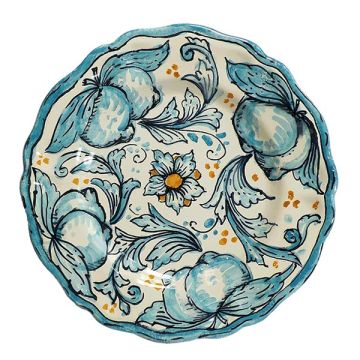 Italian ceramic dinner plate from the Limoni Blu Sicilia Collection handmade by Ghenos in Sicily