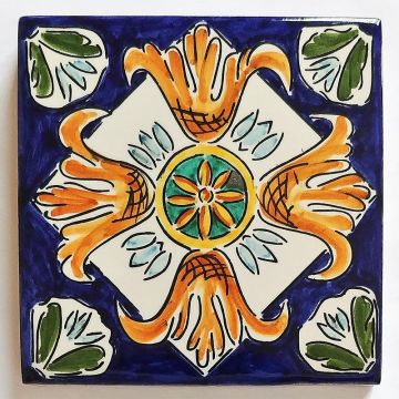 Hand-painted Italian tile LF01 from the Classic collection, entirely handcrafted by La Fauci in Messina, Sicily