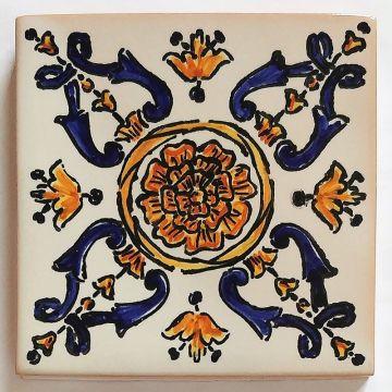 Hand-painted Italian tile LF02 from the Classic collection, entirely handcrafted by La Fauci in Messina, Sicily
