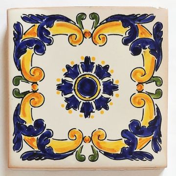 Hand-painted Italian tile LF03 from the Classic collection, entirely handcrafted by La Fauci in Messina, Sicily