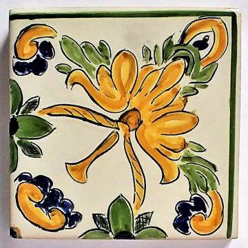 Hand-painted Italian corner tile LF05 from the Classic collection, entirely handcrafted by La Fauci in Messina, Sicily