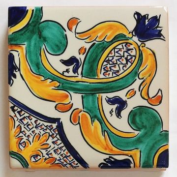 Hand-painted Italian tile LF15 from the Classic collection, entirely handcrafted by La Fauci in Messina, Sicily