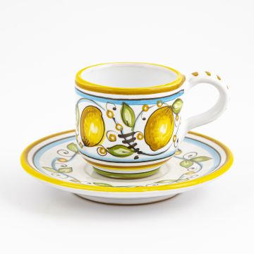 Limoni Italian espresso cup and saucer handmade by Fima in Deruta