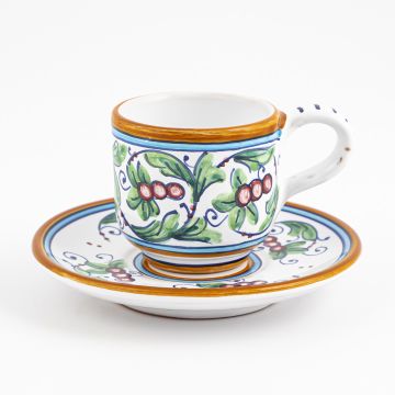 Melograni Italian espresso cup and saucer handmade by Fima in Deruta