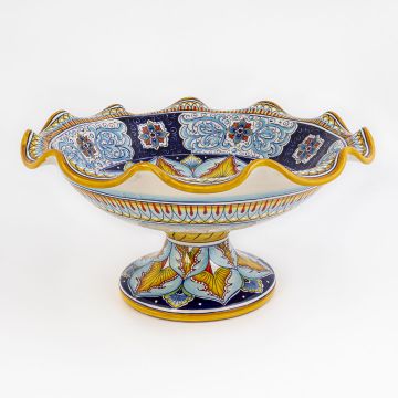 Handmade Italian Pavone Blu footed bowl by Ceramiche Andrilia - Deruta - main image