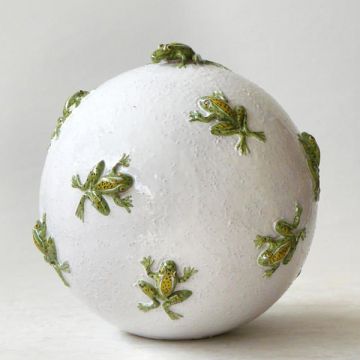 Tuscan white Frogs sphere handcrafted by ND Dolfi in Montelupo Fiorentino, Italy