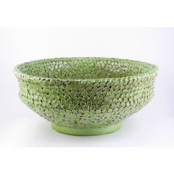 Tuscan centerpiece with en relief dots handcrafted by ND Dolfi in Montelupo Fiorentino, Italy