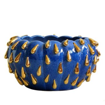 Tuscan Golden Drops centerpiece bowl handcrafted by ND Dolfi in Montelupo Fiorentino, Italy