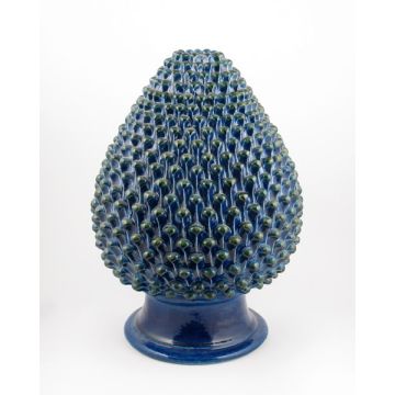 Tuscan blue Pine Cone table lamp handcrafted by ND Dolfi in Montelupo Fiorentino, Italy