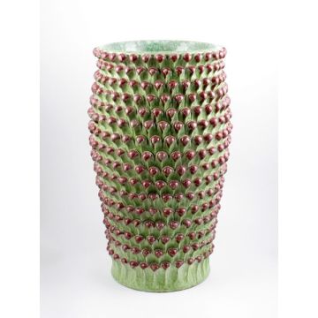 Tuscan umbrella stand with en relief pine scales handcrafted by ND Dolfi in Montelupo Fiorentino, Italy