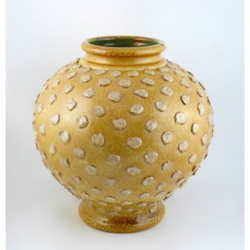 Tuscan vase with en relief dots handcrafted by ND Dolfi in Montelupo Fiorentino, Italy