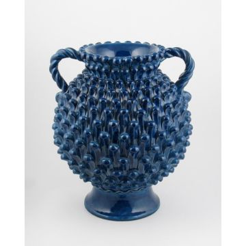 Tuscan footed vase with en relief pine scales handcrafted by ND Dolfi in Montelupo Fiorentino, Italy
