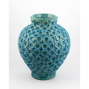 Tuscan vase with en relief rings handcrafted by ND Dolfi in Montelupo Fiorentino, Italy