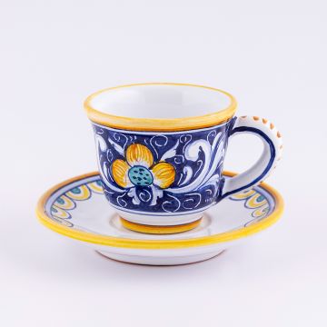 Deruta espresso cup and saucer from the Rameggi collection, handmade by Antica Deruta - Italy