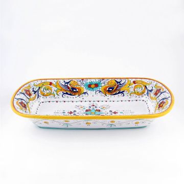Raffaellesco Italian rectangular bowl handmade by Fima in Deruta