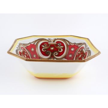 Italian octagonal serving bowl Rosso Antico from the Ottagonali Collection handmade by Francesca Niccacci in Deruta