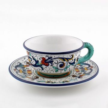 Ricco Deruta Blu Italian tea cup and saucer handmade by Fima in Deruta