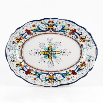 Ricco Deruta Blu Italian oval platter handmade by Fima in Deruta