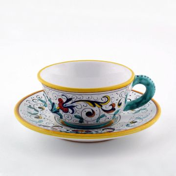 Ricco Deruta Classico Italian tea cup and saucer handmade by Fima in Deruta