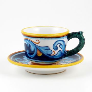 Italian espresso cup and saucer from the Geometrico S12 Collection handmade by Eugenio Ricciarelli - Deruta, Rapallo, Amalfi