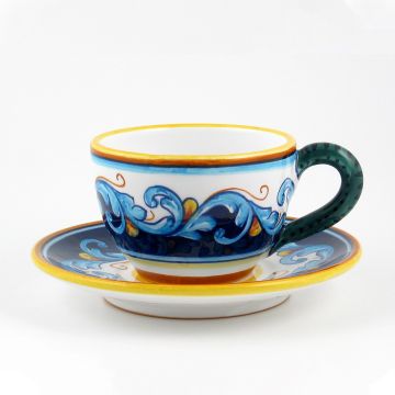 Italian breakfast cup and saucer from the Geometrico S12 Collection handmade by Eugenio Ricciarelli - Deruta, Rapallo, Amalfi