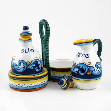 Italian oil and vinegar set from the Geometrico S12 Collection handmade by Eugenio Ricciarelli - Deruta, Rapallo, Amalfi
