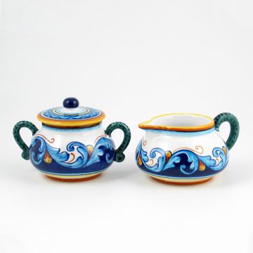 Italian creamer & sugar set from the Geometrico S12 Collection handmade by Eugenio Ricciarelli - Deruta, Rapallo, Amalfi