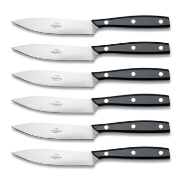 Chianino set of 6 steak knives with black resin handles handcrafted by Coltellerie Consigli in Scarperia, Italy