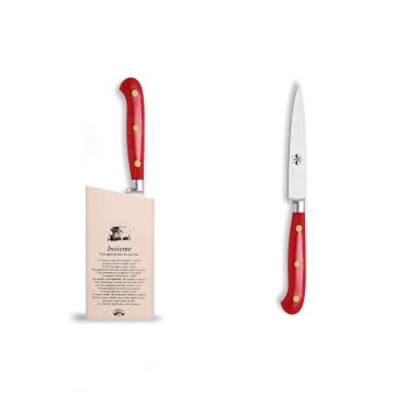 Forgiato Insieme Red straight paring knife handcrafted by Coltellerie Berti in Scarperia, Italy