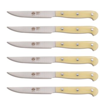 2012 White  steak knives white lucite handles - set of 6 handcrafted by Coltellerie Berti in Scarperia, Italy