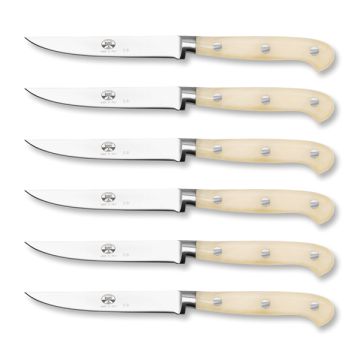 Intero steak knives white lucite handles - set of 6 handcrafted by Coltellerie Berti in Scarperia, Italy