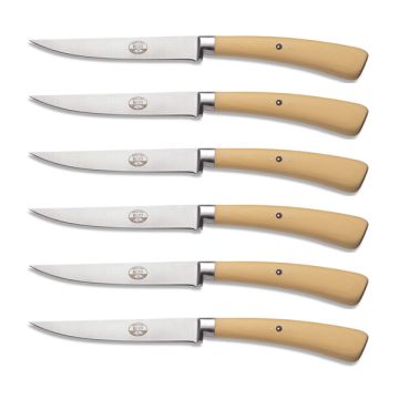 Plenum steak knives boxwood handles - set of 6 handcrafted by Coltellerie Berti in Scarperia, Italy
