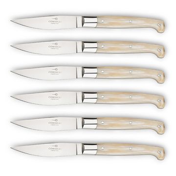 Pattada set of 6 steak knives with ox horn handles handcrafted by Coltellerie Consigli in Scarperia, Italy