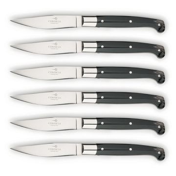 Pattada set of 6 steak knives with buffalo horn handles handcrafted by Coltellerie Consigli in Scarperia, Italy
