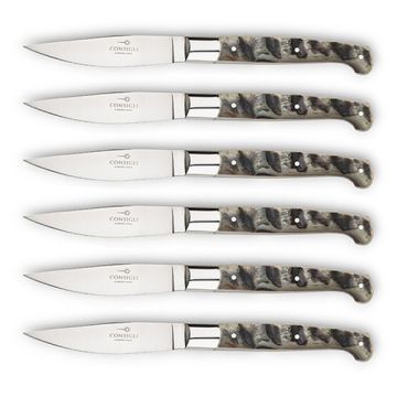 Pattada set of 6 steak knives with ram horn handles handcrafted by Coltellerie Consigli in Scarperia, Italy