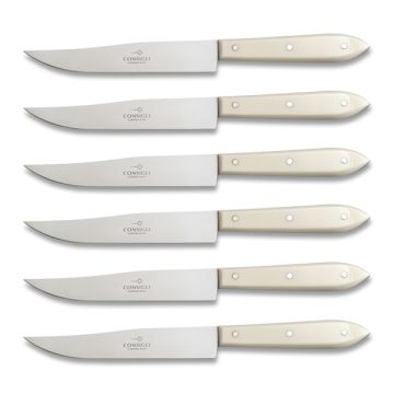 Scarperia set of 6 table knives with white resin handles handcrafted by Coltellerie Consigli in Scarperia, Italy