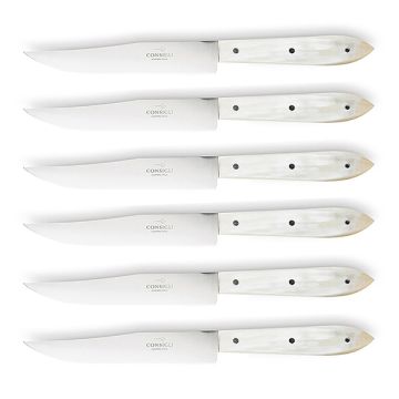 Scarperia set of 6 table knives with ox horn handles handcrafted by Coltellerie Consigli in Scarperia, Italy
