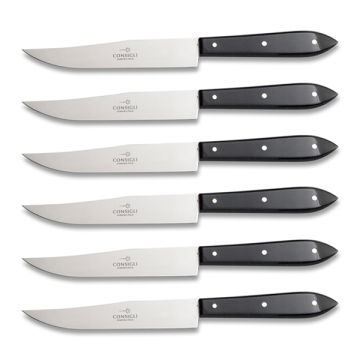 Scarperia set of 6 table knives with black resin handles handcrafted by Coltellerie Consigli in Scarperia, Italy
