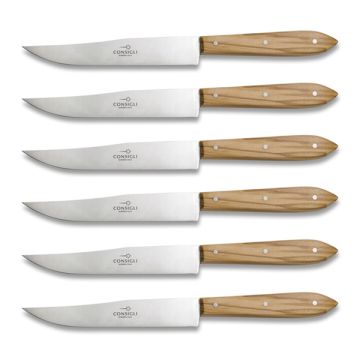 Scarperia set of 6 table knives with olive wood handles handcrafted by Coltellerie Consigli in Scarperia, Italy