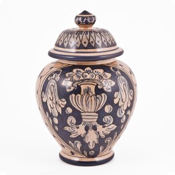 Italian blue and cream jar potiche handmade by Ceramiche Magnanelli in Gubbio, Italy