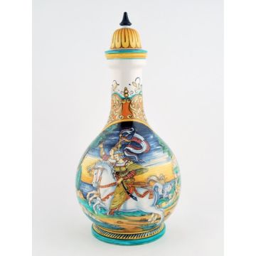 Italian vase featuring a Renaissance-style portrait of a knight handmade by Francesca Niccacci in Deruta