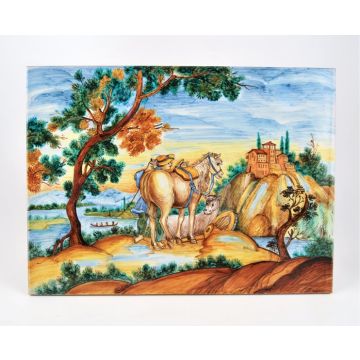 Italian wall plaque Country Scene handmade by Francesca Niccacci in Deruta