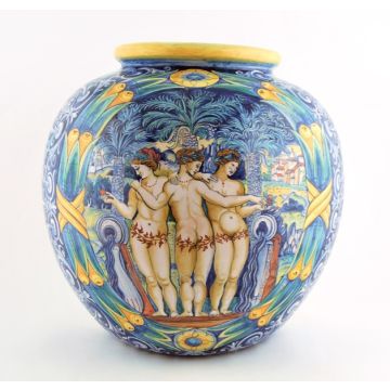 Italian urn Three Graces handmade by Francesca Niccacci in Deruta