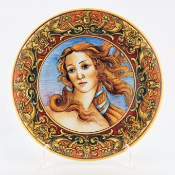 Italian wall plate featuring a Renaissance-style portrait of Venus handmade by Francesca Niccacci in Deruta