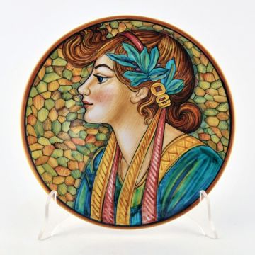 Italian wall plate Art Nouveau 2 handmade by Francesca Niccacci in Deruta