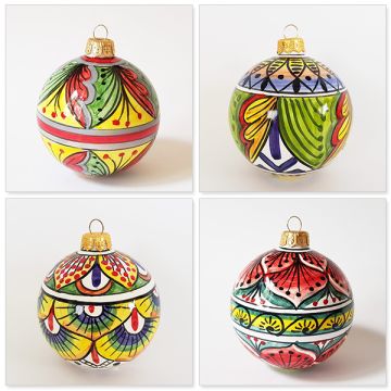 Set of four Italian Christmas ball ornaments handmade by Francesca Niccacci in Deruta