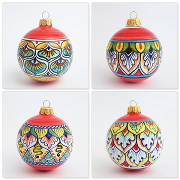 Set of four Italian Christmas ball ornaments handmade by Francesca Niccacci in Deruta
