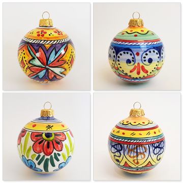 Set of four Italian Christmas ball ornaments handmade by Francesca Niccacci in Deruta