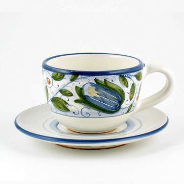 Italian tea cup and saucer from the Venezia collection handmade by Ceramiche Rampini in Gubbio, Italy